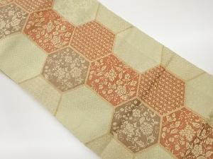 亀甲に花唐草模様織出し名古屋帯